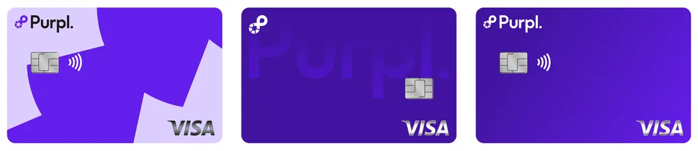 Three drafts: one with Purpl arrows, one with a giant Purpl wordmark, one with a plain gradient