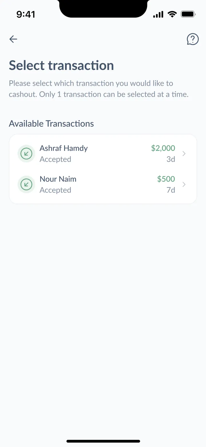 Select transaction: only one transfer could be cashed out at a time