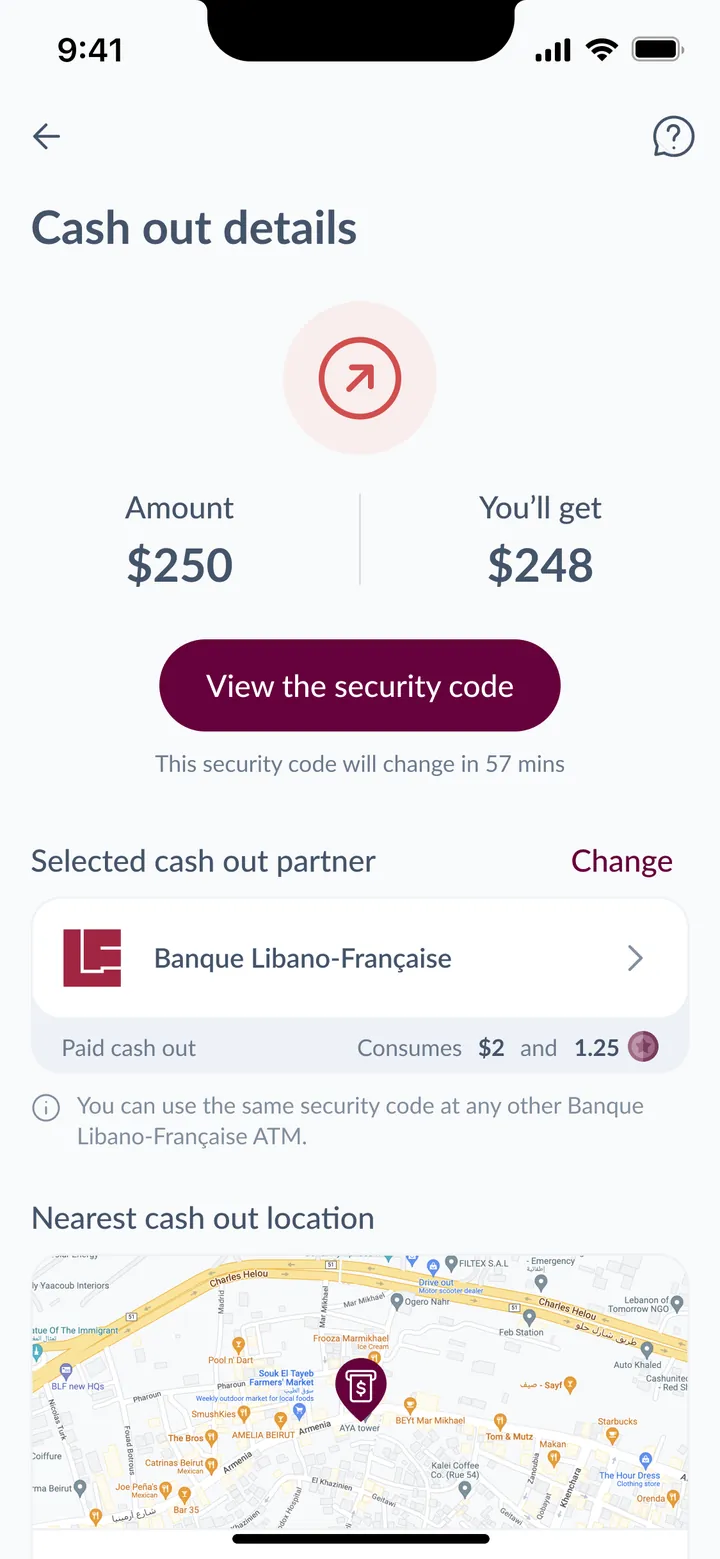 Cash-out details once credits no longer cover a free cash-out