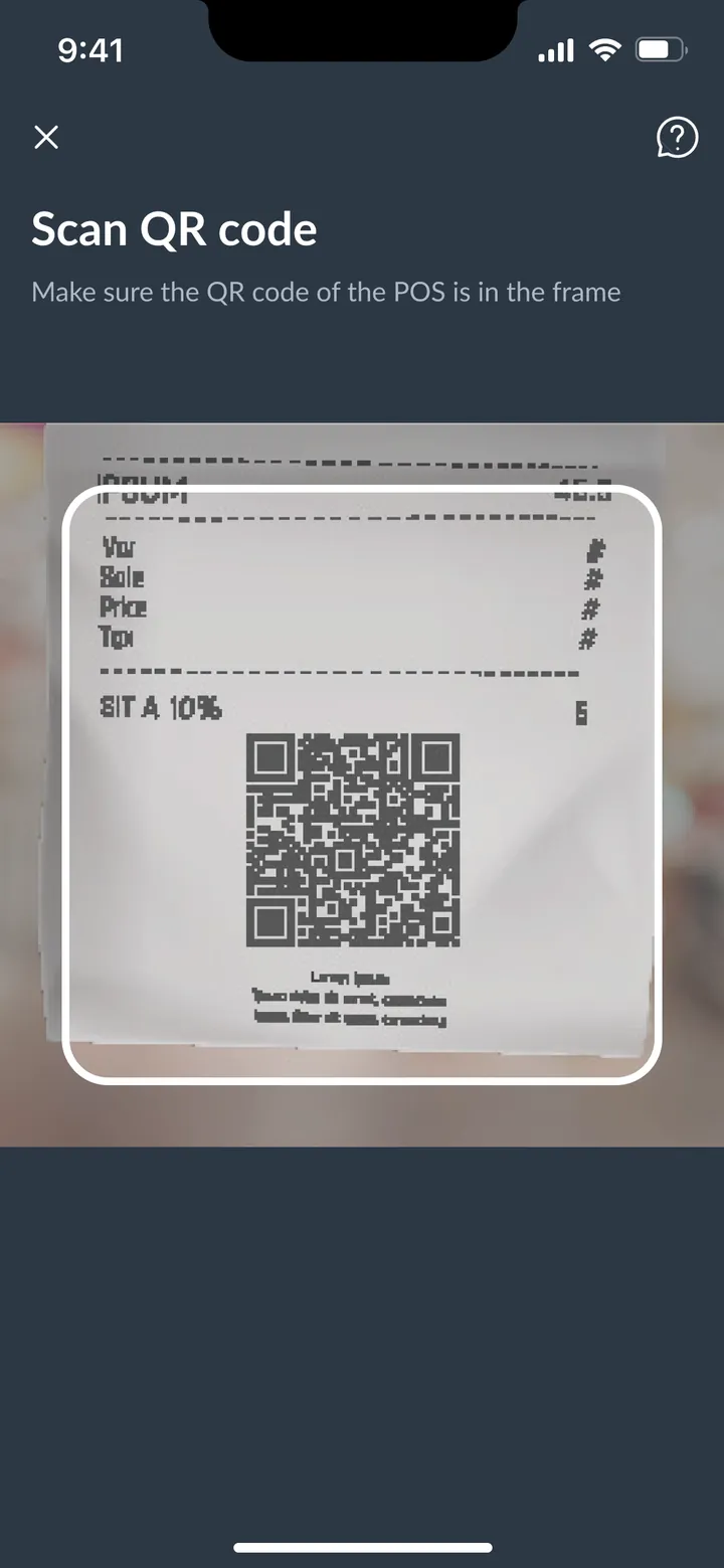 Scanning the QR code on the POS