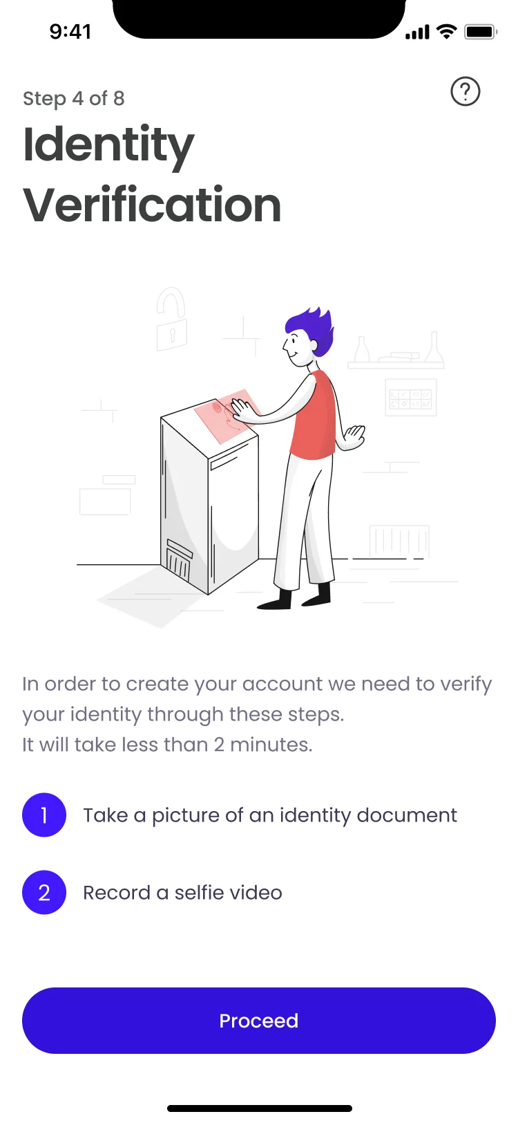 Identity verification step in the first prototype