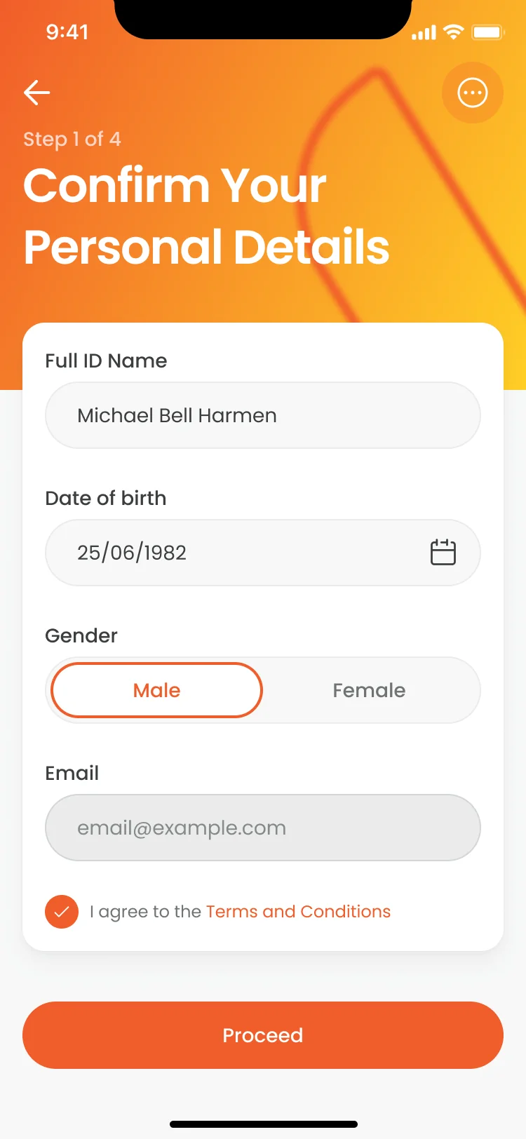 Confirm your personal details form in the second prototype