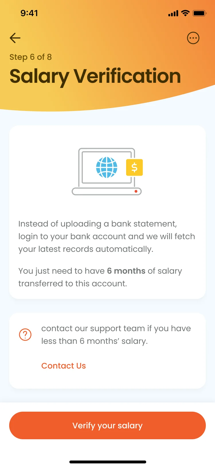 Salary verification step in the third prototype